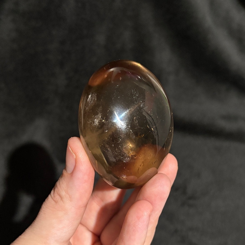 High quality Smoky Quartz Crystal palm stone with rainbow